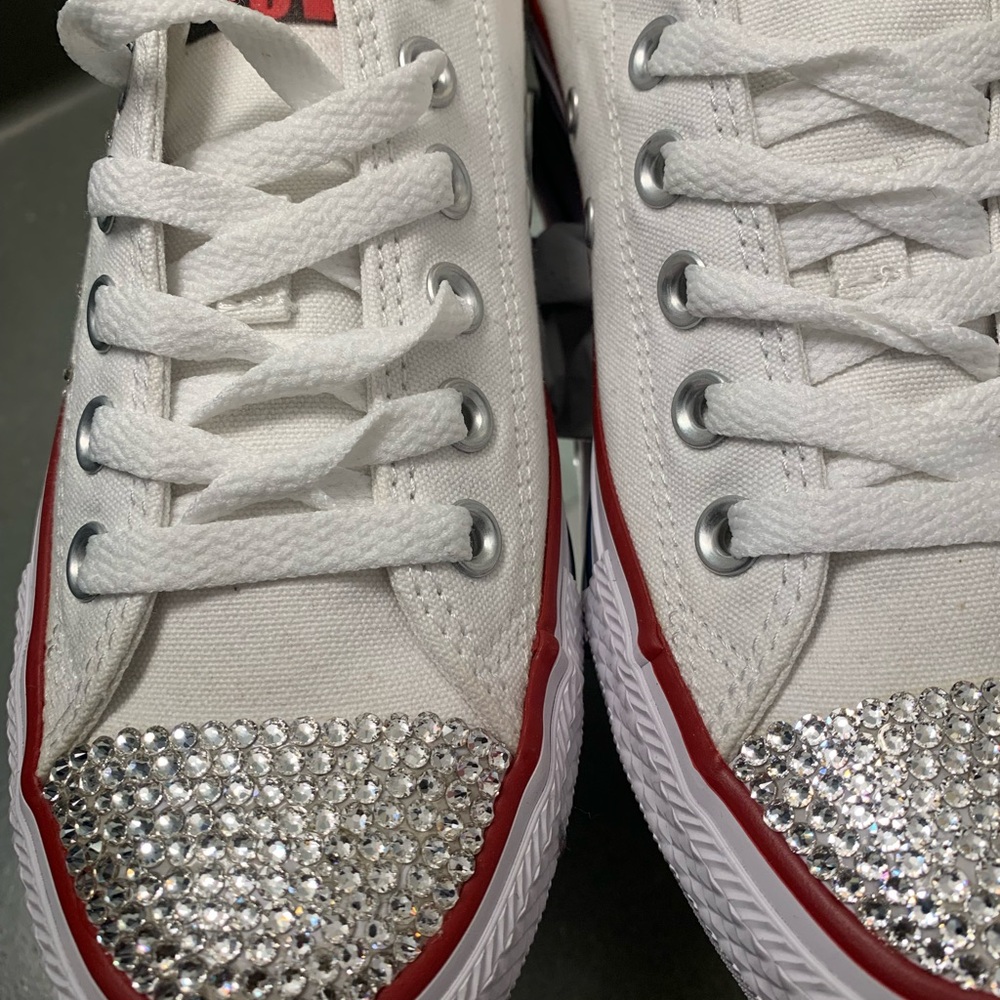 Converse White Sneakers with Rhinestone Toe and Rainbow Detail - Picture 2 of 11